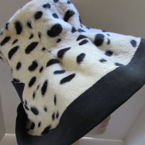 SALE Amazing Vintage Slouch Style Hat Black White Animal Print Made in Italy - Picture 4 of 13